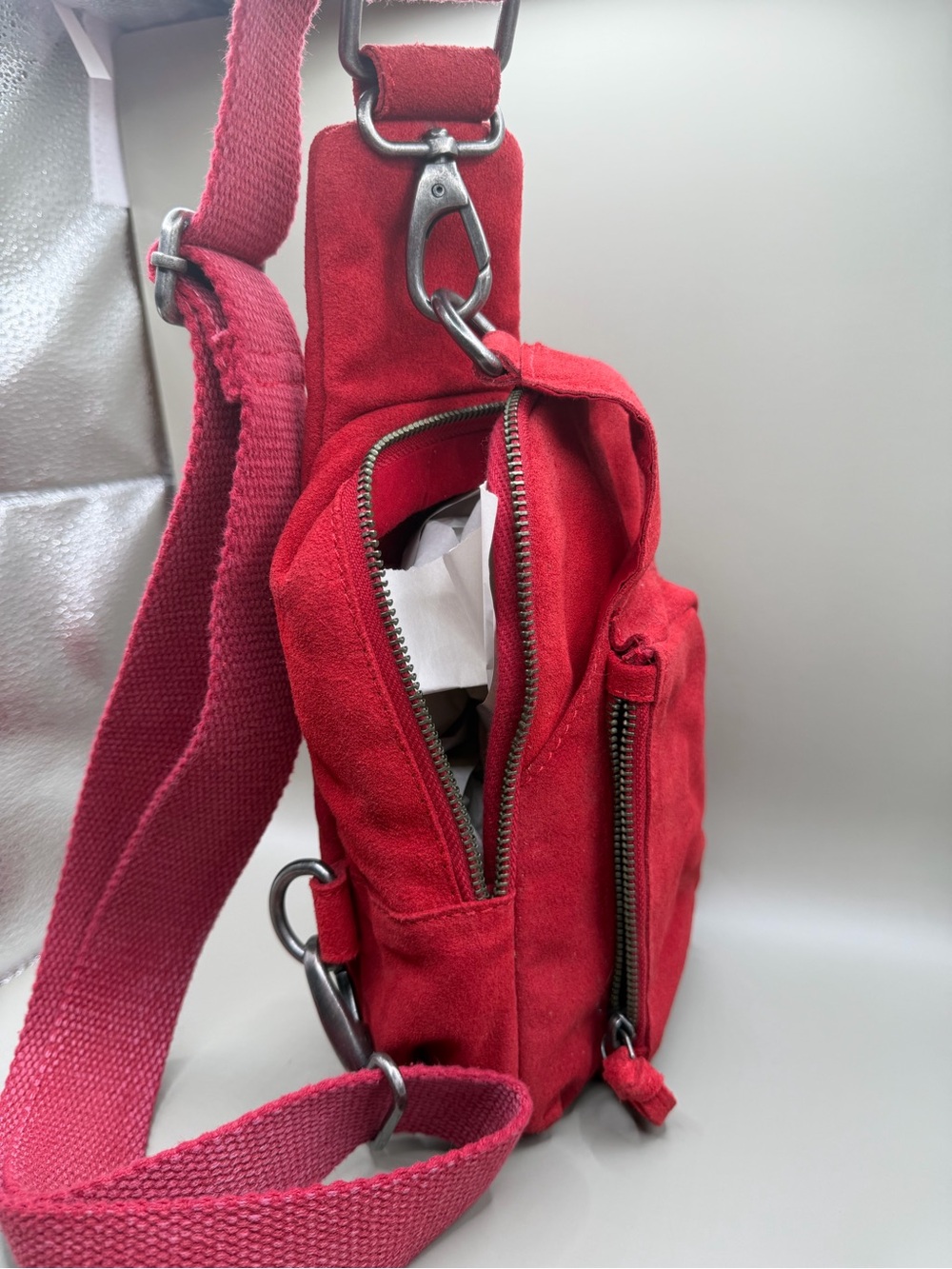 Free People Red Suede Sling Backpack Crossbody Bag - Picture 5 of 5